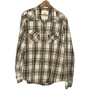 Vintage 00s American Eagle Men's XL Yellow Plaid Pearl Snap Button‎ Up Shirt